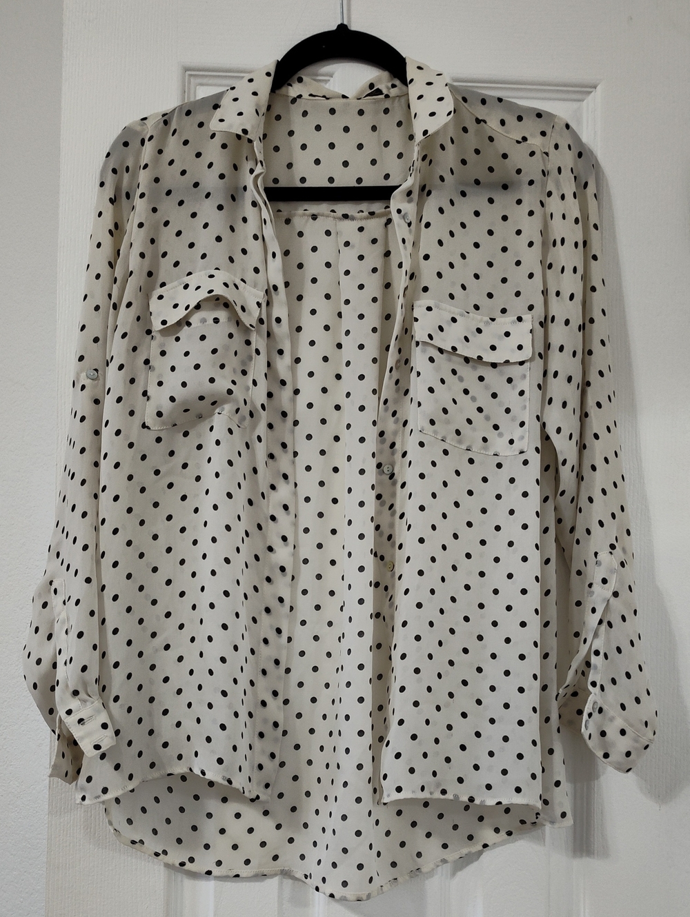 Zara Black and Ivory Polka Dot Blouse